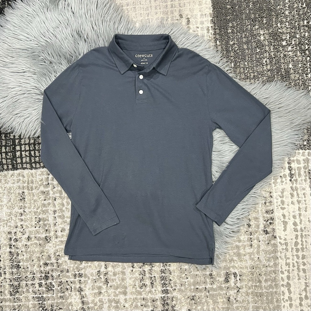 Crewcuts Boys Slate Blue Long Sleeve Polo Shirt Size 14 NWT